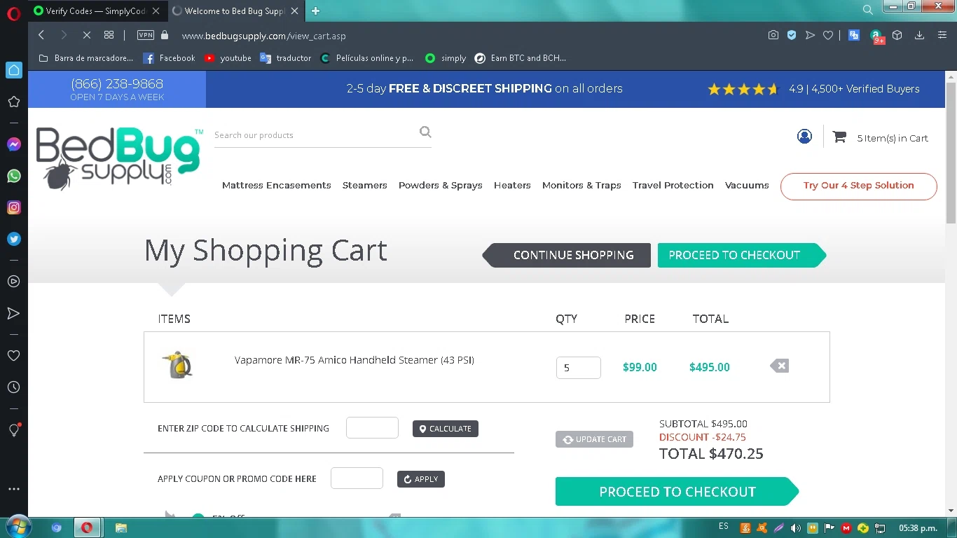 Bed Bug Supply checkout page showing Bed Bug Supply promo code box | Screenshot taken by SimplyCodes community member on Dec 11, 2020