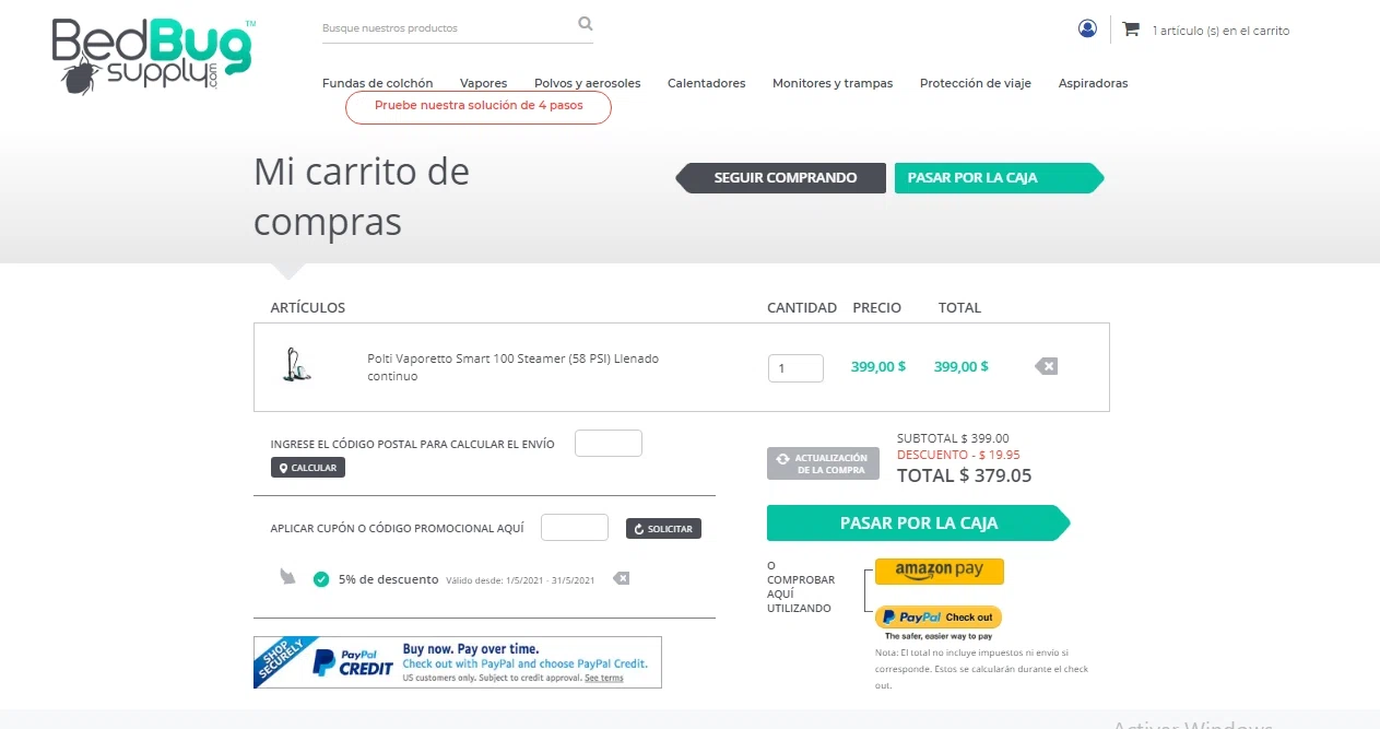 Bed Bug Supply checkout page showing Bed Bug Supply promo code box | Screenshot taken by SimplyCodes community member on May 11, 2021