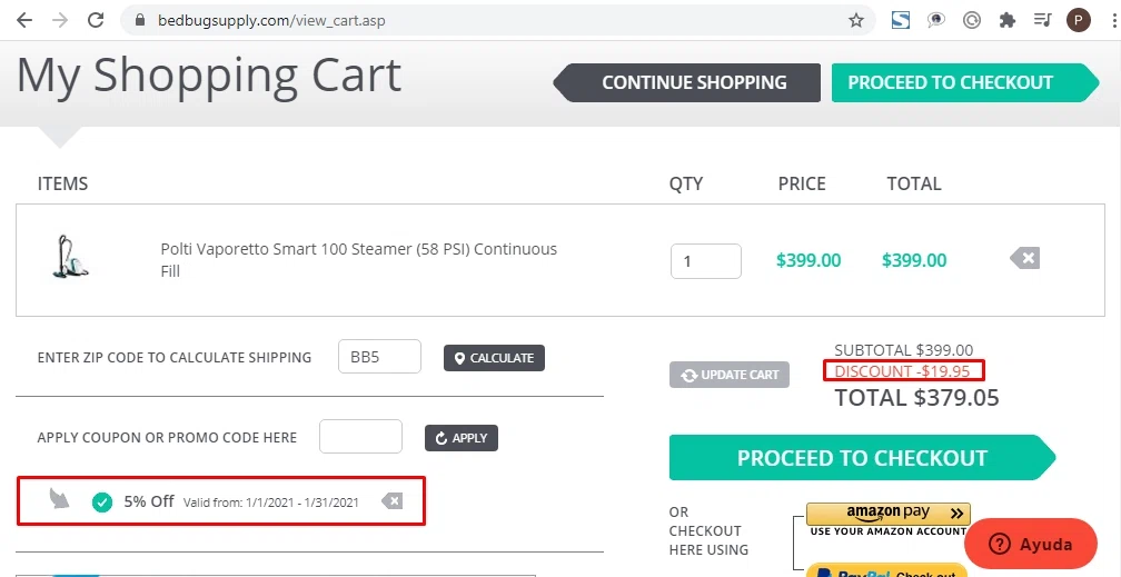 Bed Bug Supply checkout page showing Bed Bug Supply promo code box | Screenshot taken by SimplyCodes community member on Jan 10, 2021