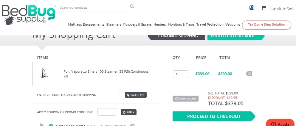 Bed Bug Supply checkout page showing Bed Bug Supply promo code box | Screenshot taken by SimplyCodes community member on Feb 9, 2021