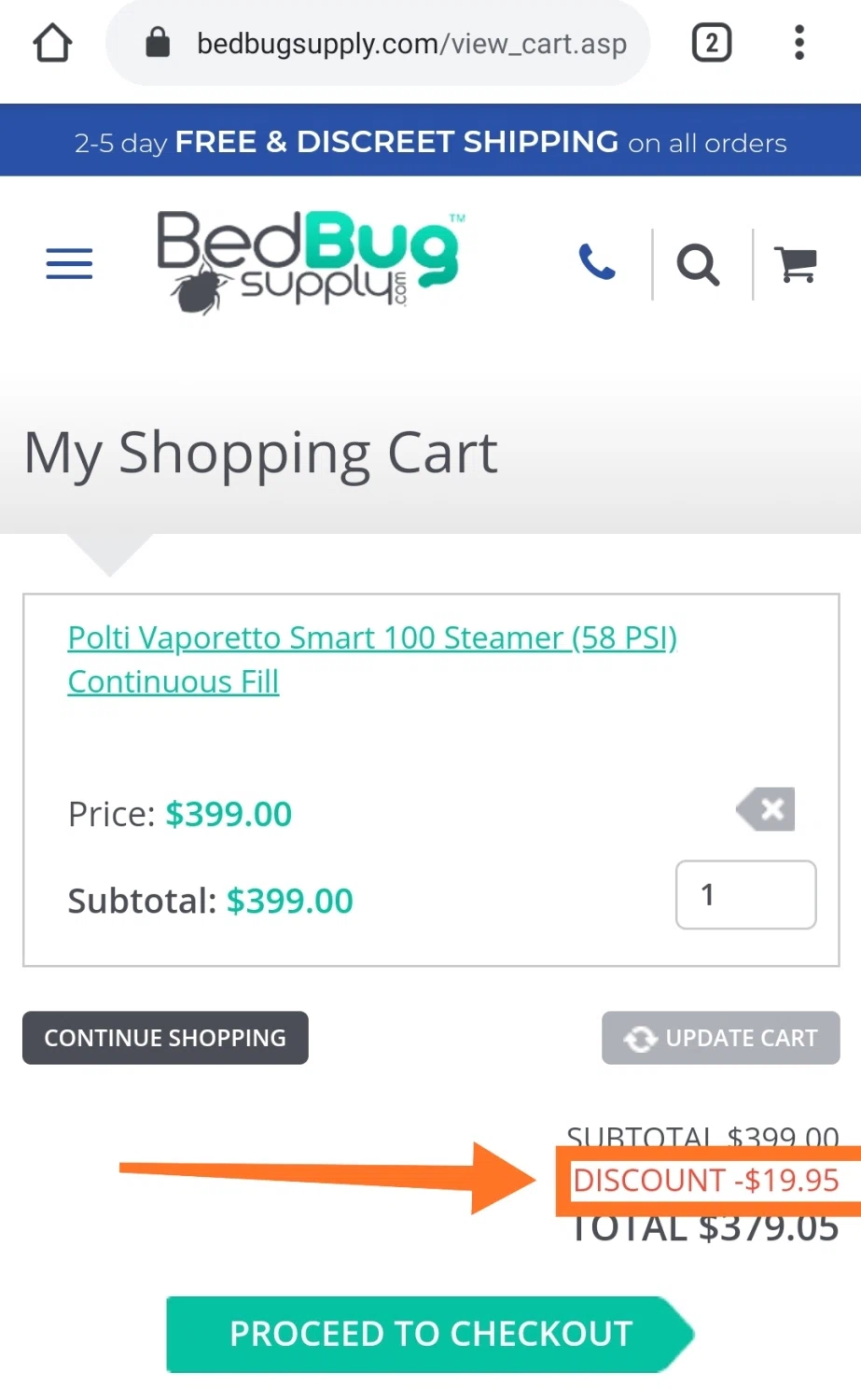 Bed Bug Supply checkout page showing Bed Bug Supply promo code box | Screenshot taken by SimplyCodes community member on Mar 11, 2021