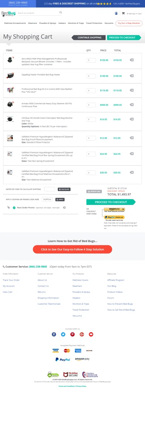 Bed Bug Supply checkout page showing Bed Bug Supply promo code box | Screenshot taken by SimplyCodes community member on Oct 16, 2020