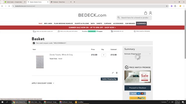 Bedeck checkout page showing Bedeck discount code box | Screenshot taken by SimplyCodes community member on Jun 20, 2025