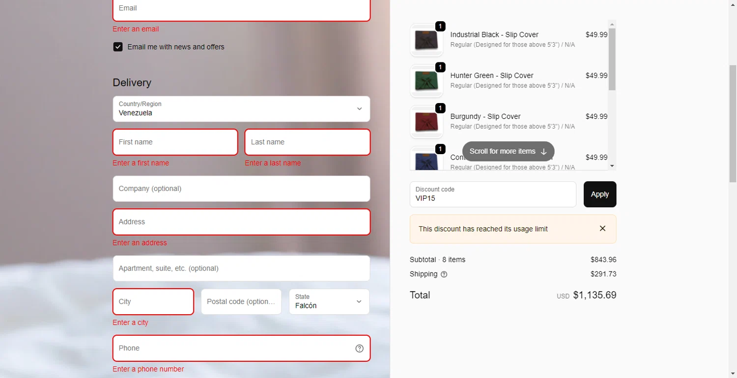 Bed Lounge promo code screenshot showing code VIP15 applied at Bed Lounge checkout page. Uploaded by SimplyCodes community member PennyOwl696 on Dec 15, 2025