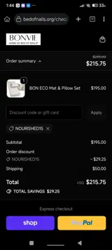 NOURISHED15 coupon verification screenshot