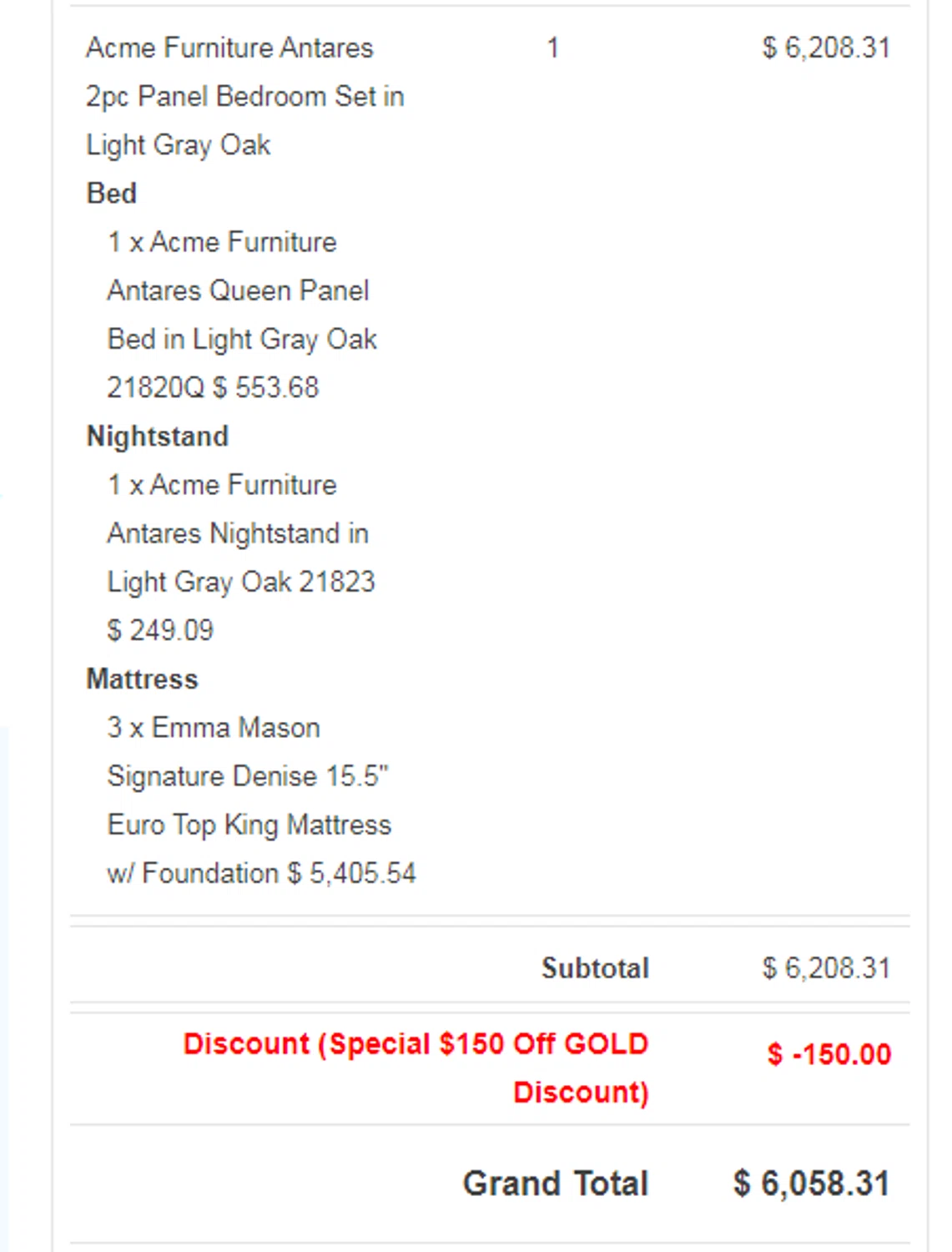 Bedroom Furniture Discounts checkout page showing Bedroom Furniture Discounts promo code box | Screenshot taken by SimplyCodes community member on Mar 31, 2024