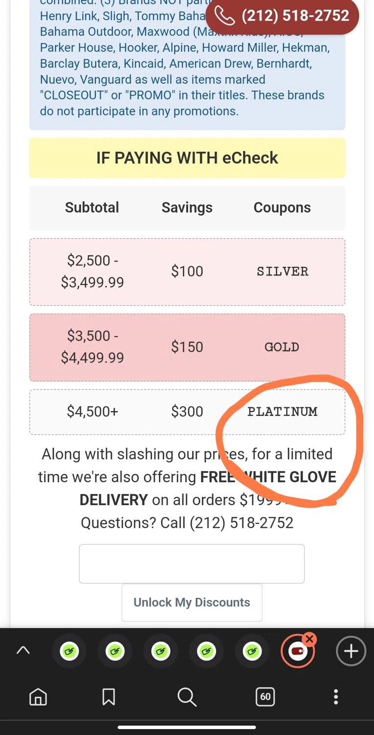 Bedroom Furniture Discounts promo code screenshot showing code PLATINUM applied at Bedroom Furniture Discounts checkout page. Uploaded by SimplyCodes community member Dejadepicharme on Mar 20, 2025