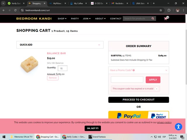 Bedroom Kandi checkout page showing Bedroom Kandi coupon code box | Screenshot taken by SimplyCodes community member on Apr 5, 2025