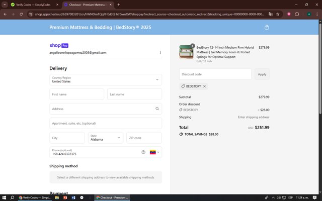 BedStory checkout page showing BedStory promo code box | Screenshot taken by SimplyCodes community member on Jul 18, 2025