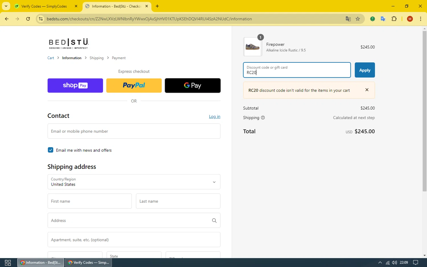 Bed|Stu checkout page showing Bed|Stu discount code box | Screenshot taken by SimplyCodes community member on Sep 24, 2024