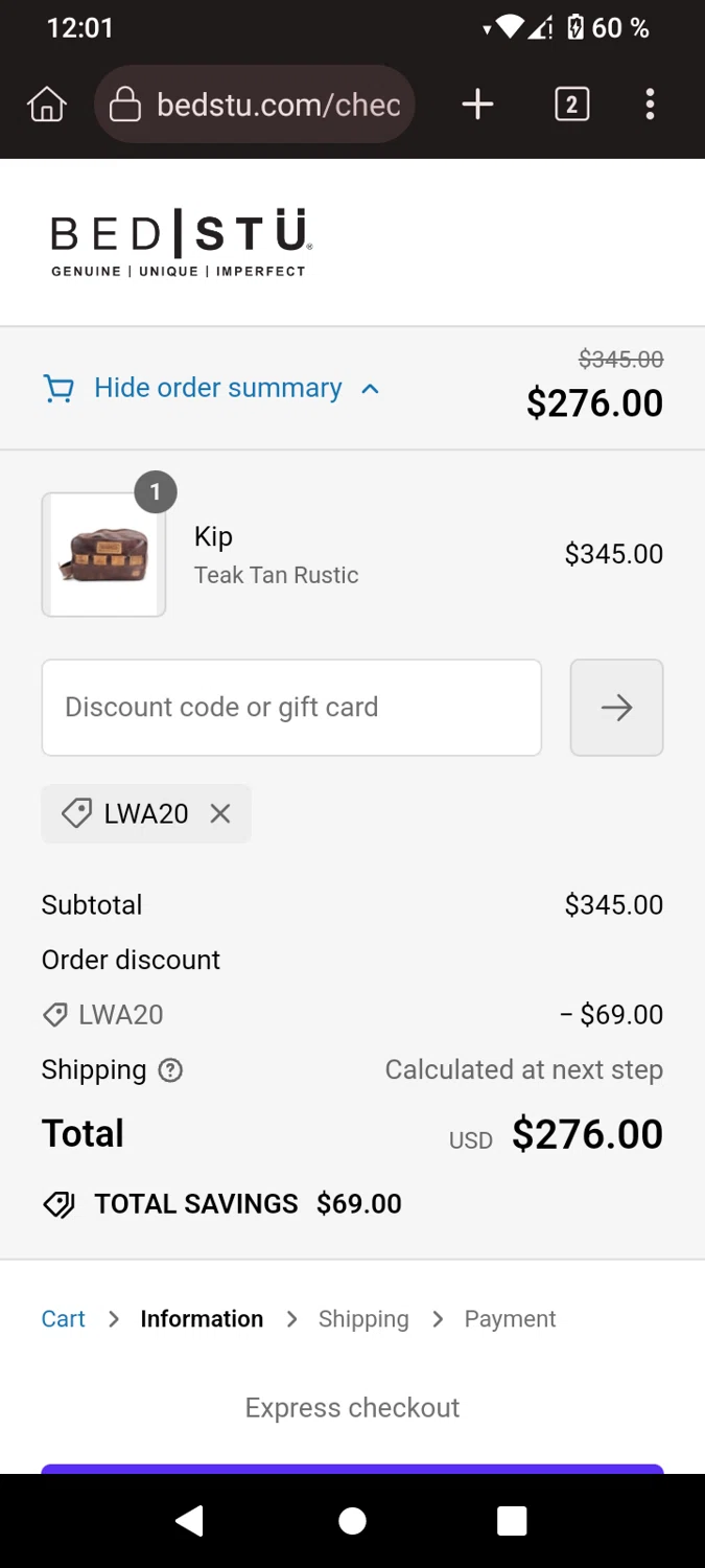 Bed|Stu checkout page showing Bed|Stu discount code box | Screenshot taken by SimplyCodes community member on Jun 24, 2024