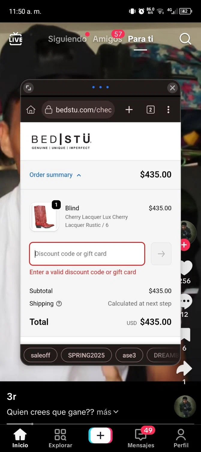 Bed|Stu discount code screenshot showing code DOD applied at Bed|Stu checkout page. Uploaded by SimplyCodes community member ScanExpert7367 on Nov 26, 2025