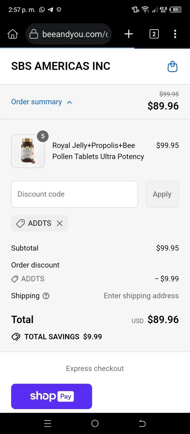 Bee&You promo code screenshot showing code addts applied at Bee&You checkout page. Uploaded by SimplyCodes community member DealScout5970 on Aug 22, 2025
