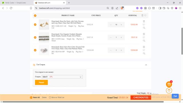 Beebeecraft checkout page showing Beebeecraft coupon code box | Screenshot taken by SimplyCodes community member on Sep 13, 2025