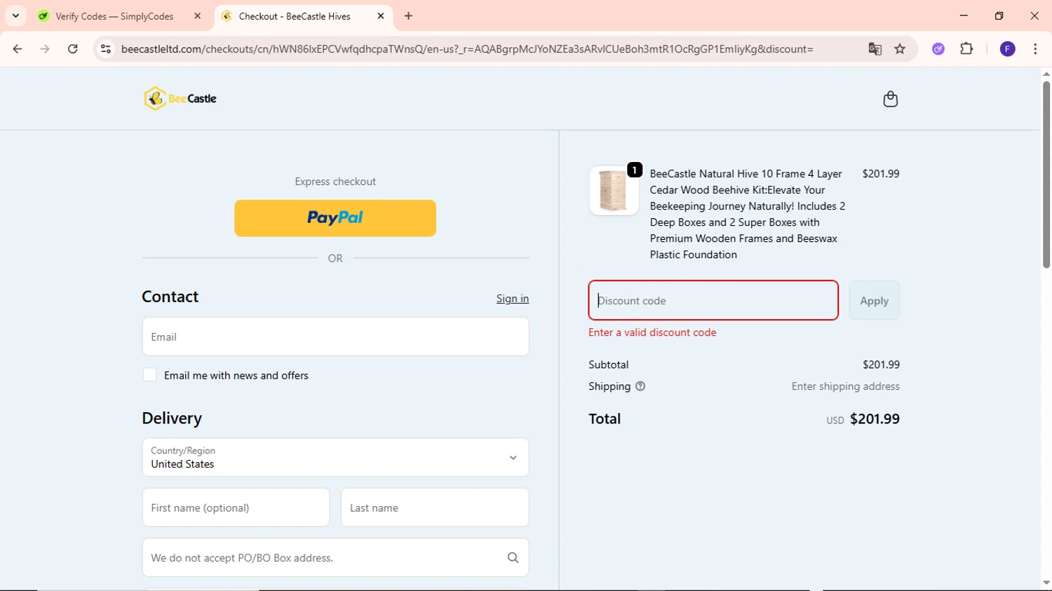 BeeCastle Beekeeping Supplies promo code screenshot showing code 2025 applied at BeeCastle Beekeeping Supplies checkout page. Uploaded by SimplyCodes community member MightyCaptain635 on Jan 27, 2026