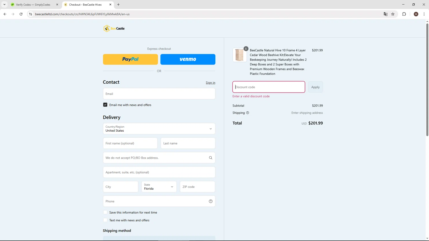 BeeCastle Beekeeping Supplies promo code screenshot showing code B2CTN applied at BeeCastle Beekeeping Supplies checkout page. Uploaded by SimplyCodes community member KTMCRF on Sep 17, 2025