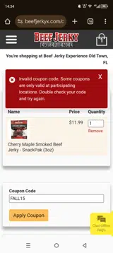 Beef Jerky coupon verification screenshot
