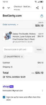 Beef Jerky coupon verification screenshot