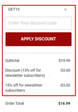 GET15 coupon verification screenshot
