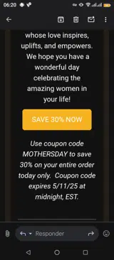 MOTHERSDAY coupon verification screenshot