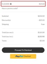CLEAR15 coupon verification screenshot