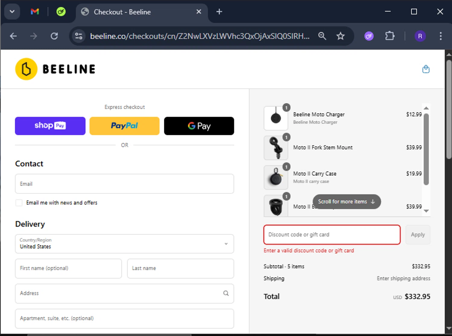 Beeline promo code screenshot showing code EMILY10 applied at Beeline checkout page. Uploaded by SimplyCodes community member CashCollector4199 on May 1, 2025
