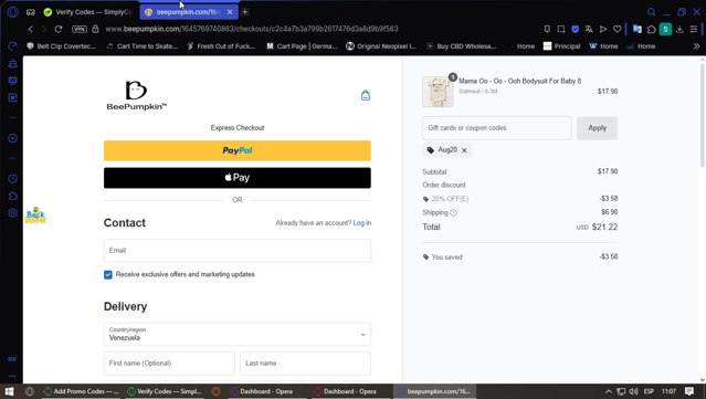 Beepumpkin checkout page showing Beepumpkin coupon code box | Screenshot taken by SimplyCodes community member on Aug 16, 2025