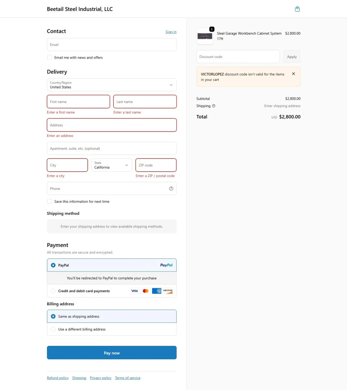 Beetail Steel Industrial promo code screenshot showing code VICTORLOPEZ applied at Beetail Steel Industrial checkout page. Uploaded by SimplyCodes community member belma123 on May 31, 2026
