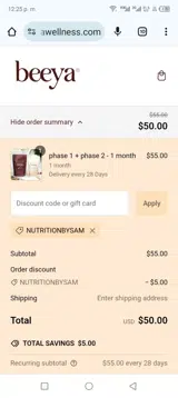 NUTRITIONBYSAM coupon verification screenshot