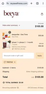 Trista5 coupon verification screenshot
