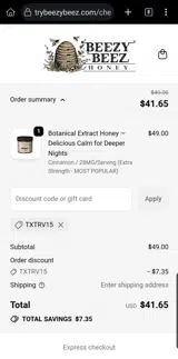 Beezy Beez Honey Store coupon verification screenshot