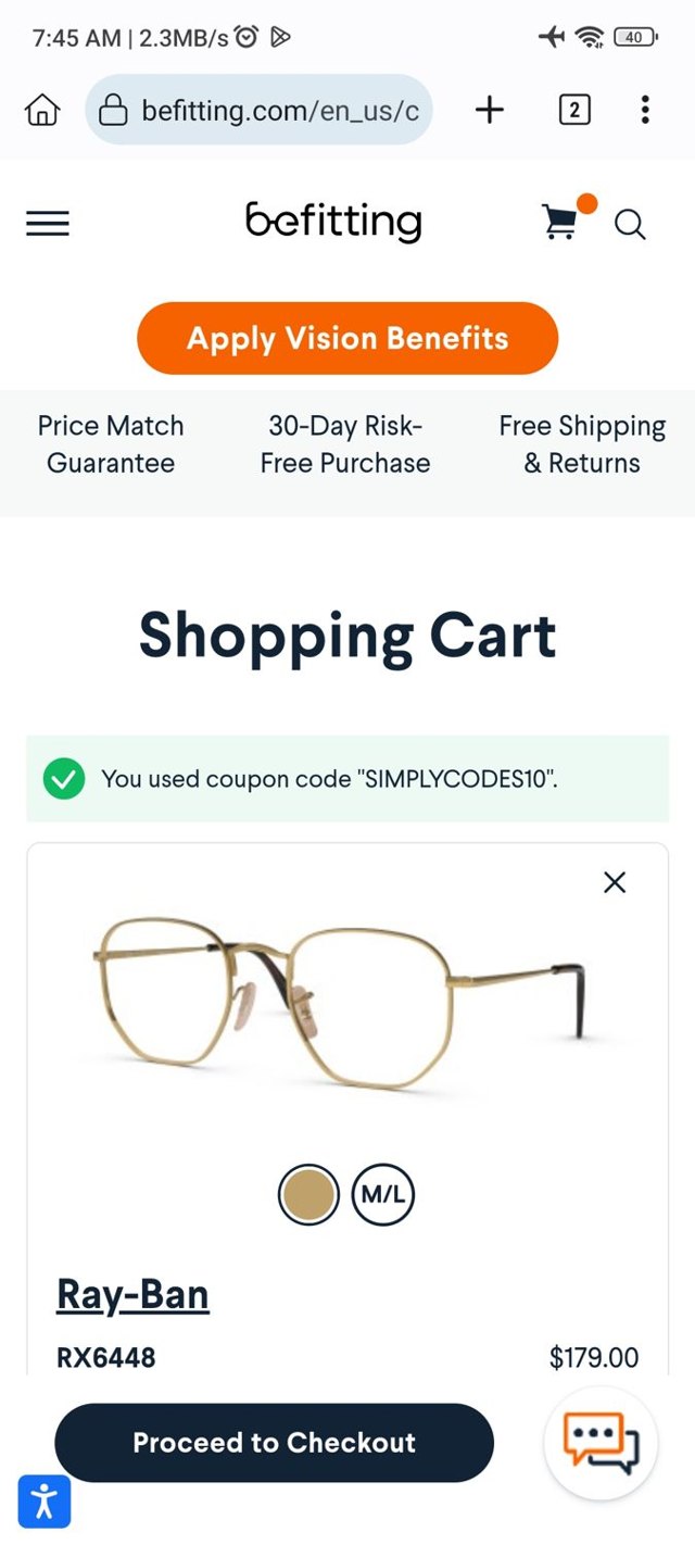 Befitting checkout page showing Befitting promo code box | Screenshot taken by SimplyCodes community member on Mar 19, 2024