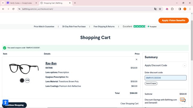 Befitting checkout page showing Befitting promo code box | Screenshot taken by SimplyCodes community member on Apr 3, 2024