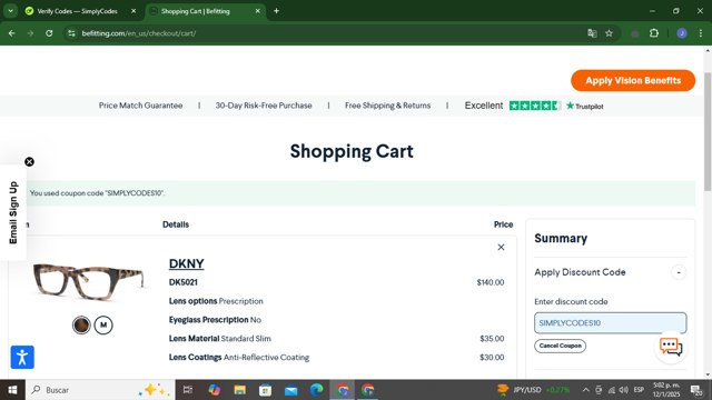 Befitting checkout page showing Befitting promo code box | Screenshot taken by SimplyCodes community member on Jan 12, 2025