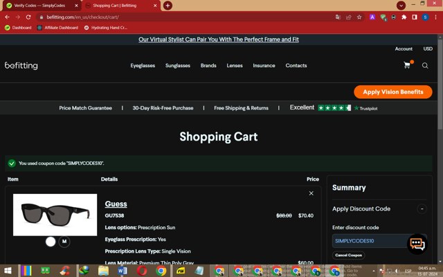 Befitting checkout page showing Befitting promo code box | Screenshot taken by SimplyCodes community member on Jul 15, 2024