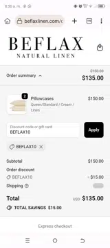 BEFLAX10 coupon verification screenshot