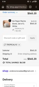 TROPICALI10 coupon verification screenshot