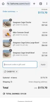 CASEY10 coupon verification screenshot