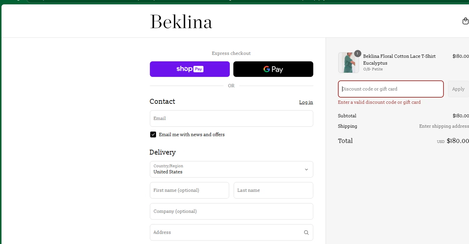 Beklina promo code screenshot showing code 30overclover applied at Beklina checkout page. Uploaded by SimplyCodes community member chepipro on Aug 22, 2025