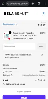 Shop BelaBeauty coupon verification screenshot