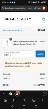 Shop BelaBeauty coupon verification screenshot
