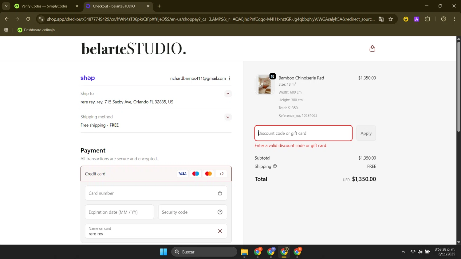 belarteSTUDIO promo code screenshot showing code donohue20 applied at belarteSTUDIO checkout page. Uploaded by SimplyCodes community member FortunateElite9977 on Nov 6, 2025
