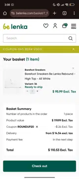 Be Lenka coupon verification screenshot