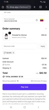 OLIVIA coupon verification screenshot