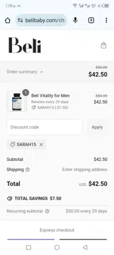 Sarah15 coupon verification screenshot