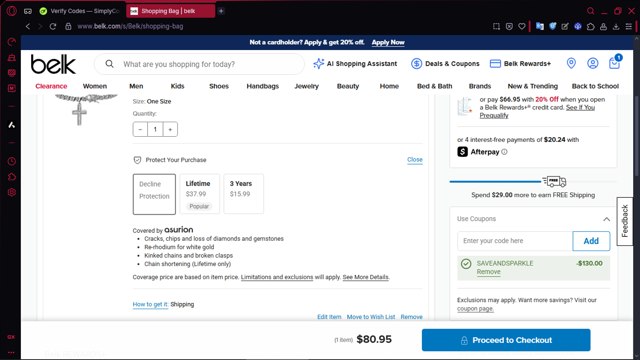 Belk checkout page showing Belk coupon code box | Screenshot taken by SimplyCodes community member on Aug 18, 2025