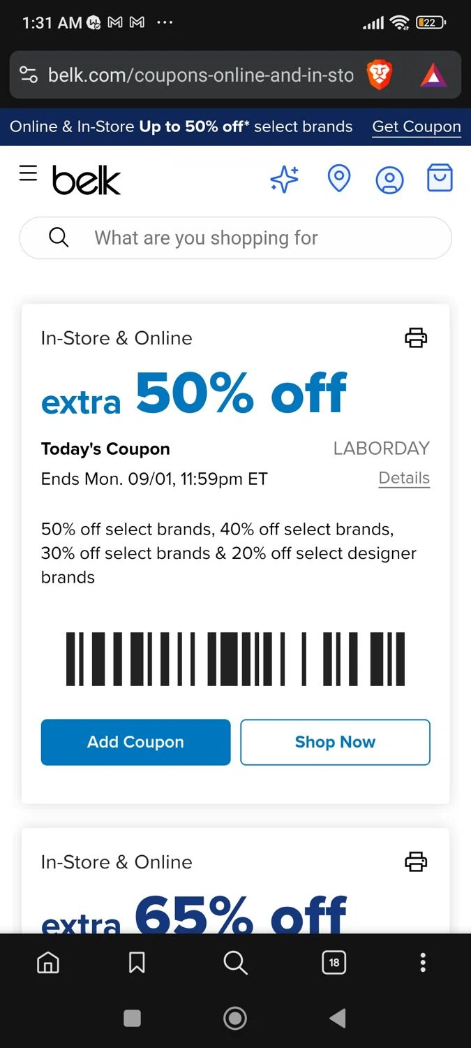 Belk coupon code screenshot showing code LABORDAY applied at Belk checkout page. Uploaded by SimplyCodes community member josegarcia6 on Aug 25, 2025