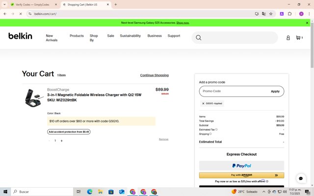 Belkin checkout page showing Belkin promo code box | Screenshot taken by SimplyCodes community member on Feb 7, 2025