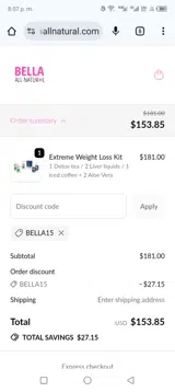 Bella15 coupon verification screenshot