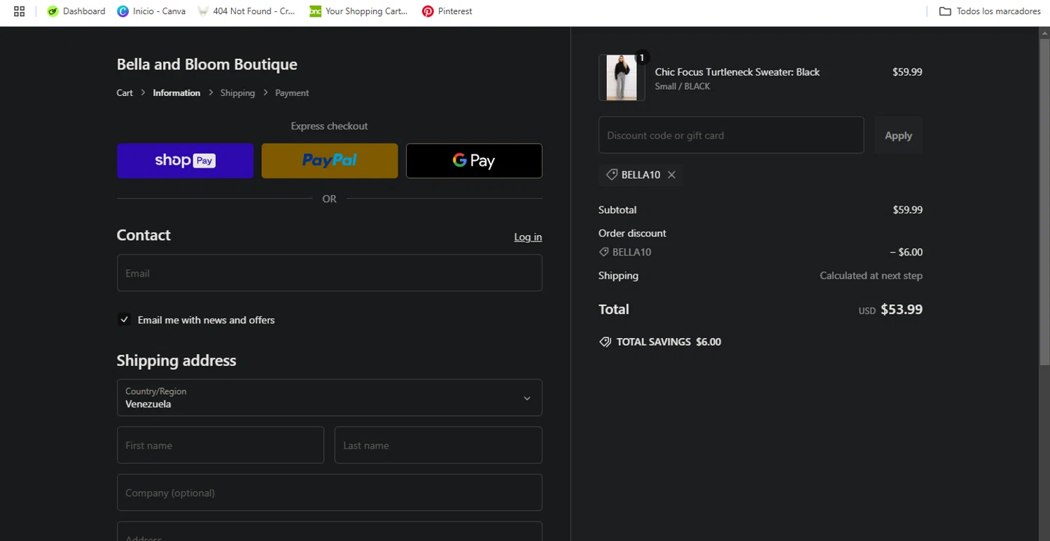Bella and Bloom discount code screenshot showing code BELLA10 applied at Bella and Bloom checkout page. Uploaded by SimplyCodes community member Pollofrito on Jan 16, 2025